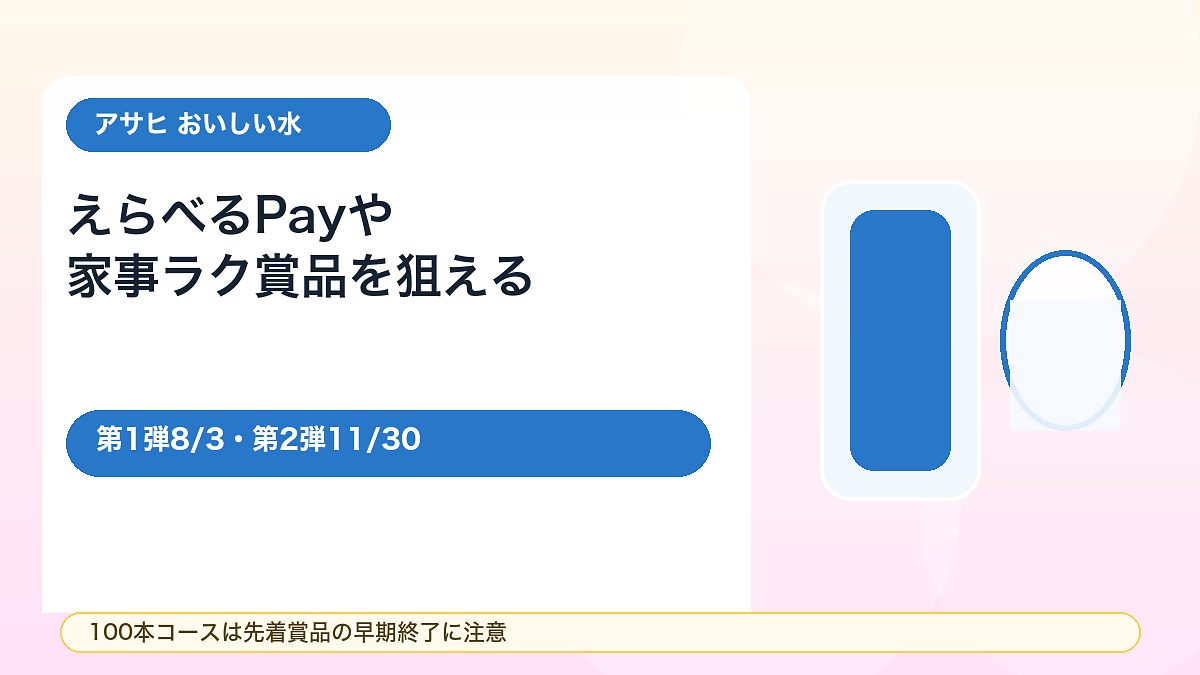 【先着でもらえる】アサヒ おいしい水 ラク実感キャンペーン！えらべるPayや家事ラク賞品を狙える