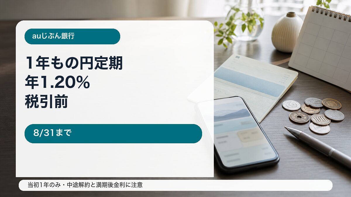 auじぶん銀行の夏の1年もの特別金利キャンペーンをイメージしたアイキャッチ