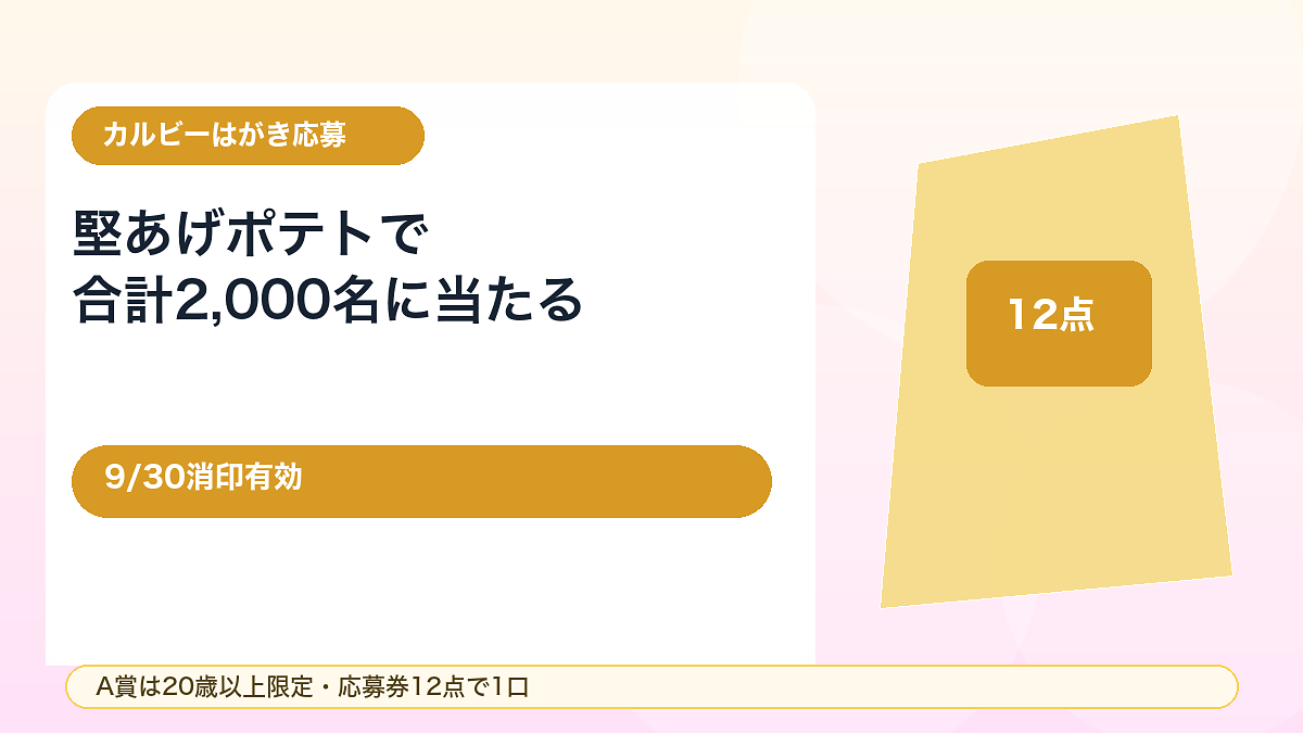 【9/30消印有効】堅あげポテト購入で応募！Amazonギフトカードなど合計2,000名に当たる