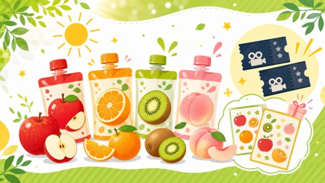デルモンテのピュレフルーツ2種とオリジナルシールが当たるキャンペーンをイメージしたアイキャッチ