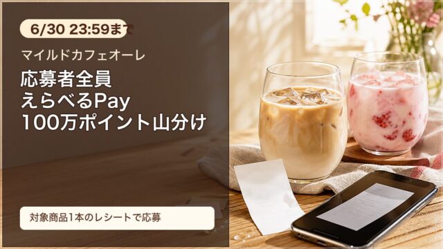マイルドカフェオーレの100万ポイント山分けキャンペーンをイメージしたアイキャッチ
