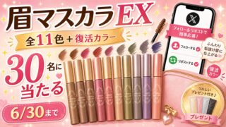 ヘビーローテーション眉マスカラ全11色と復活カラーが当たるキャンペーンをイメージしたアイキャッチ