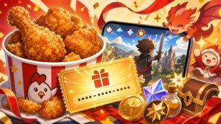 KFCネットオーダー限定の原神コラボパックとゲーム内アイテムコードをイメージしたアイキャッチ