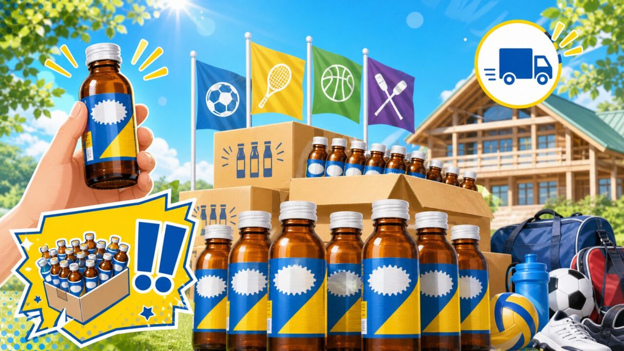 大学生の合宿先へリポビタンDが無料提供されるキャンペーンをイメージしたアイキャッチ