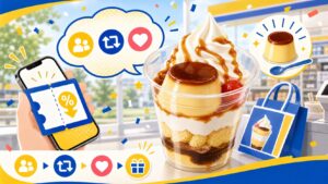 ミニストップのなめらかプリンパフェ100円引きクーポンキャンペーンをイメージしたアイキャッチ