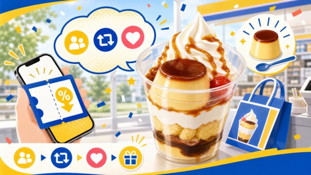 ミニストップのなめらかプリンパフェ100円引きクーポンキャンペーンをイメージしたアイキャッチ