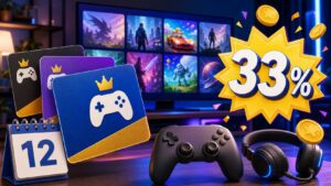 PlayStation Plus 12ヶ月利用権の最大33%OFFセールをイメージしたアイキャッチ