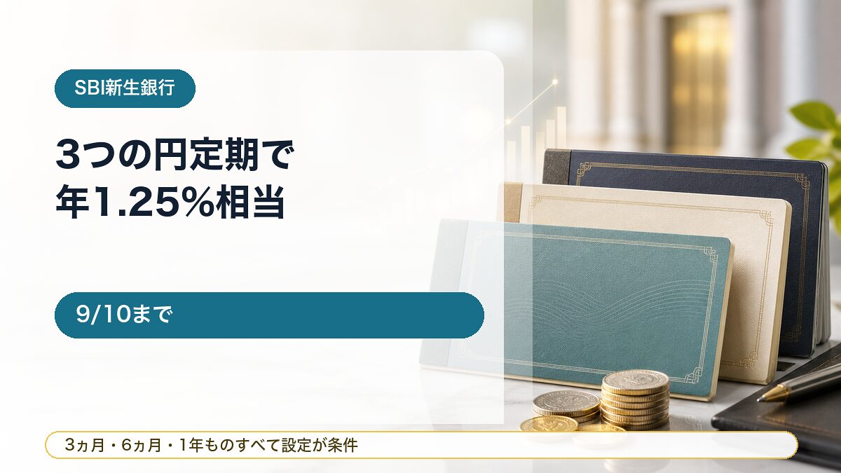 【9/10まで】SBI新生銀行 トリプル円定期預金キャンペーン！3期間すべて設定で年1.25%相当