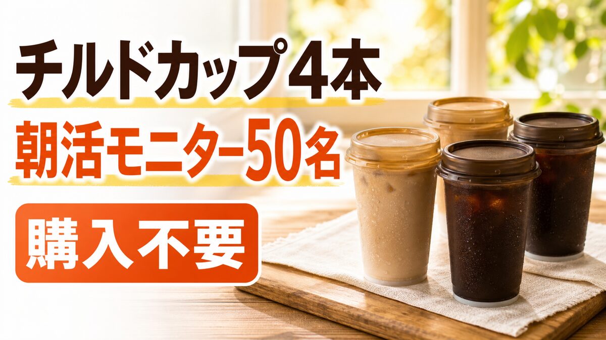 ドトールのチルドカップ4本が50名に当たる朝活モニターのアイキャッチ