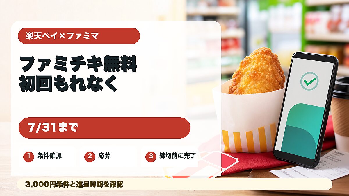 楽天ペイとファミリーマートのファミチキ無料クーポンキャンペーンを紹介するアイキャッチ