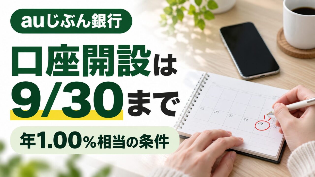 auじぶん銀行デビュー応援普通預金の新規口座開設は9月30日までと示す画像