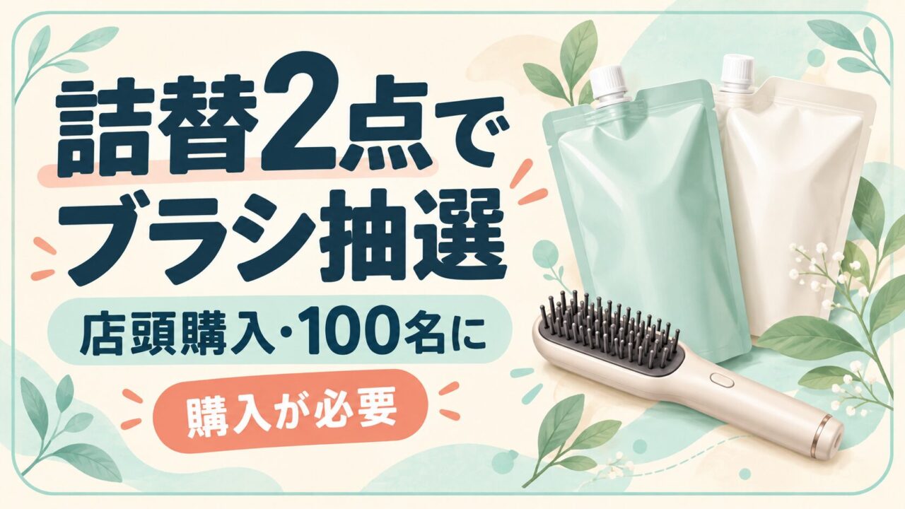 詰替2点の店頭購入でヒーターブラシが抽選100名に。購入が必要。