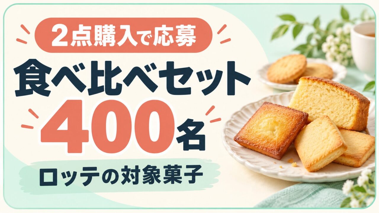 ロッテの対象菓子2点購入で、食べ比べセット抽選400名。焼き菓子のイメージ。