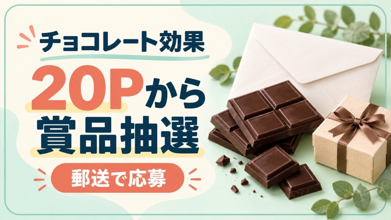 チョコレート効果の応募マーク20ポイントから郵送で賞品抽選に参加する企画。
